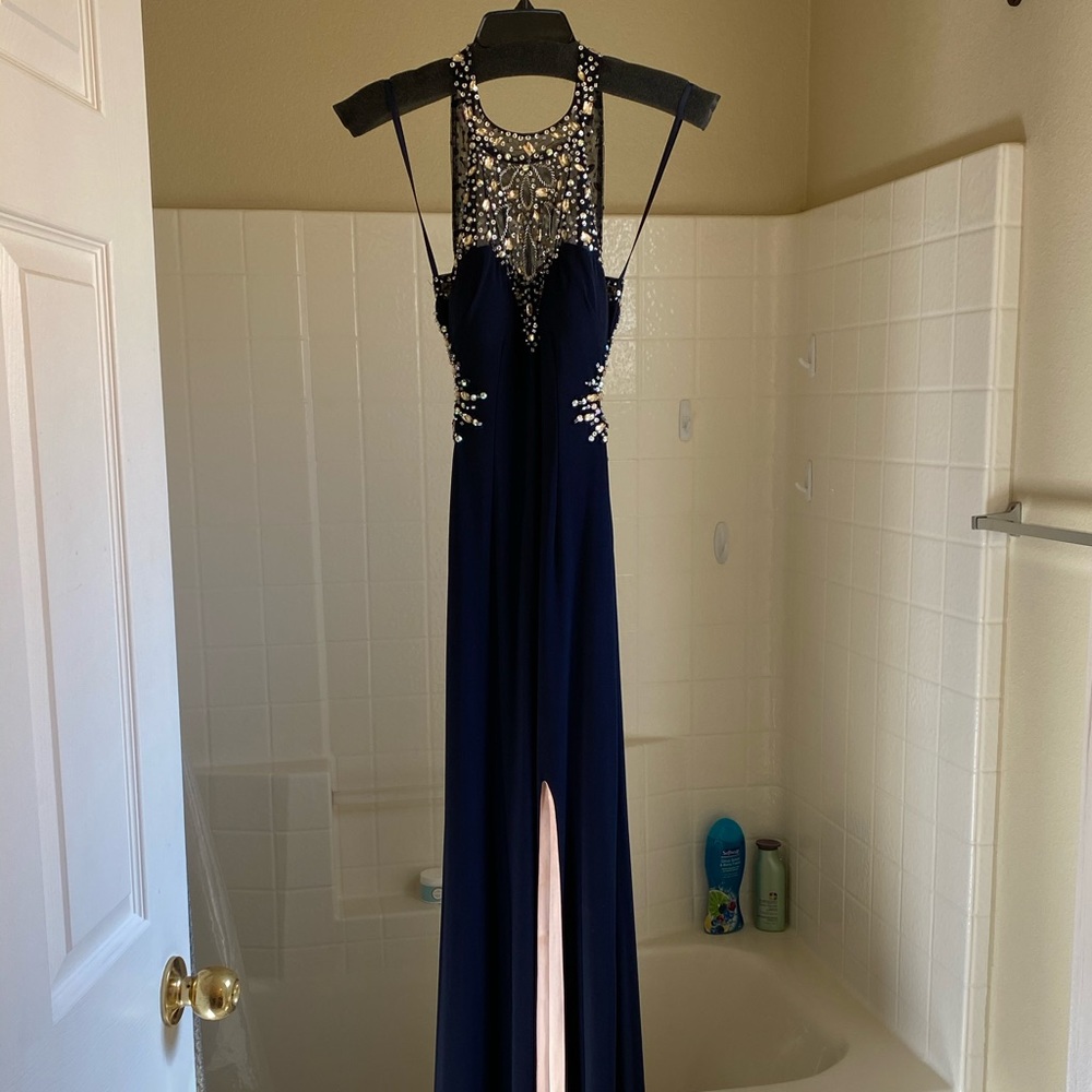 Windsor Prom Formal Open Back Dress Navy Blue Sz 2